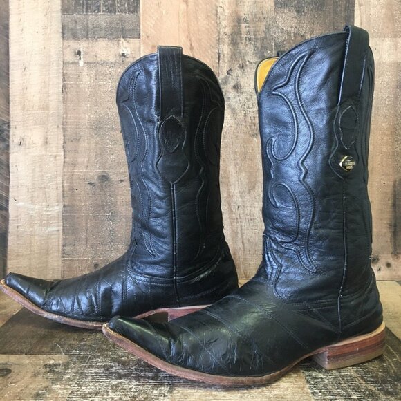 Los Altos Pointed Toe Black Cowboy Boots Mens 9.5 EE - Picture 1 of 12